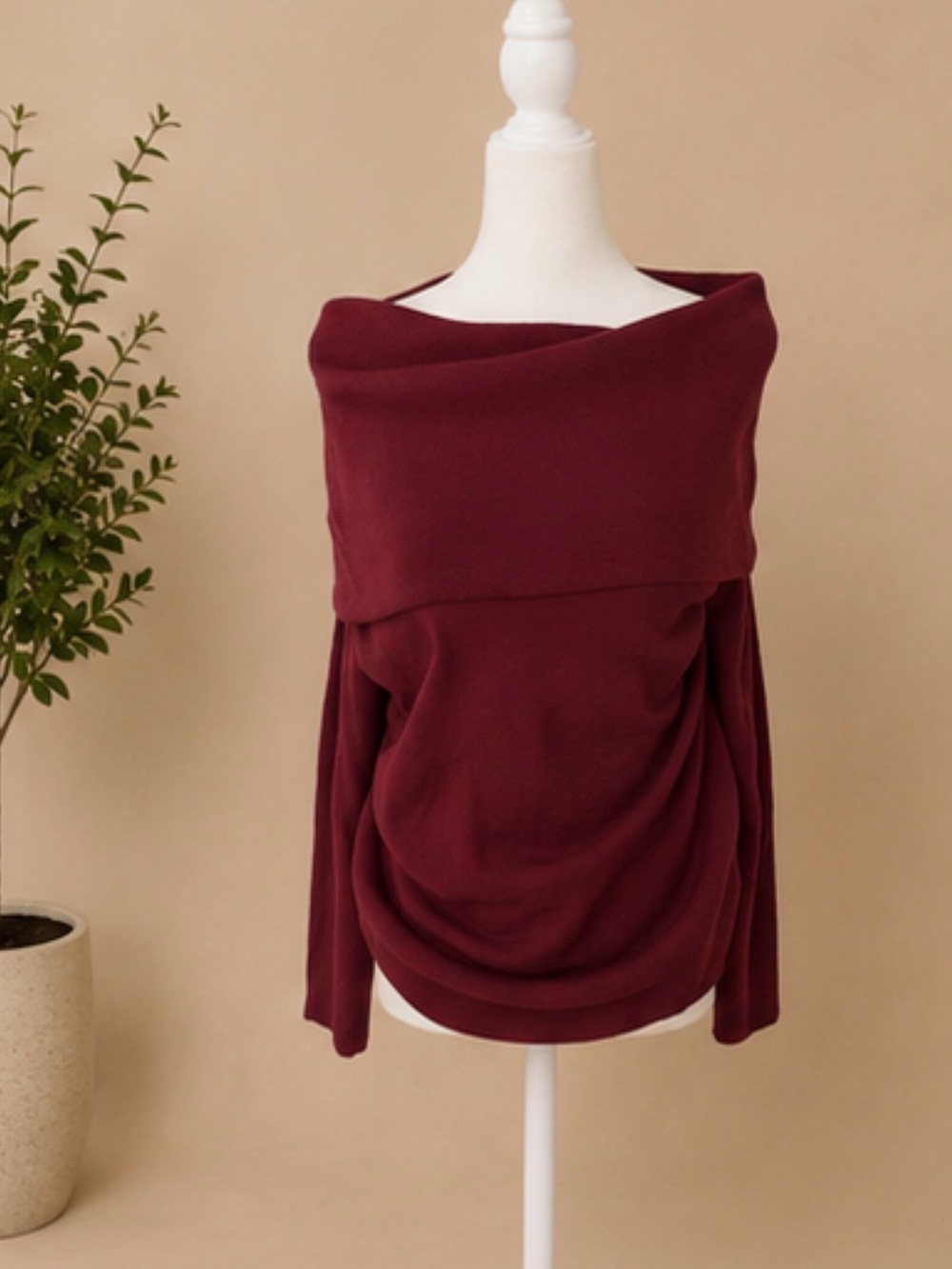 Ella Moss Off-Shoulder Cowl Sweater in Burgundy